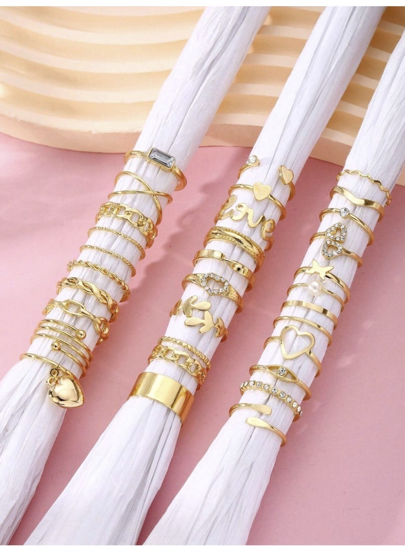 ڤيا ✨ طقم حلقات مجوهرات نسائي فاخر بطراز عتيق – 30 قطعة متنوعة - Image 5